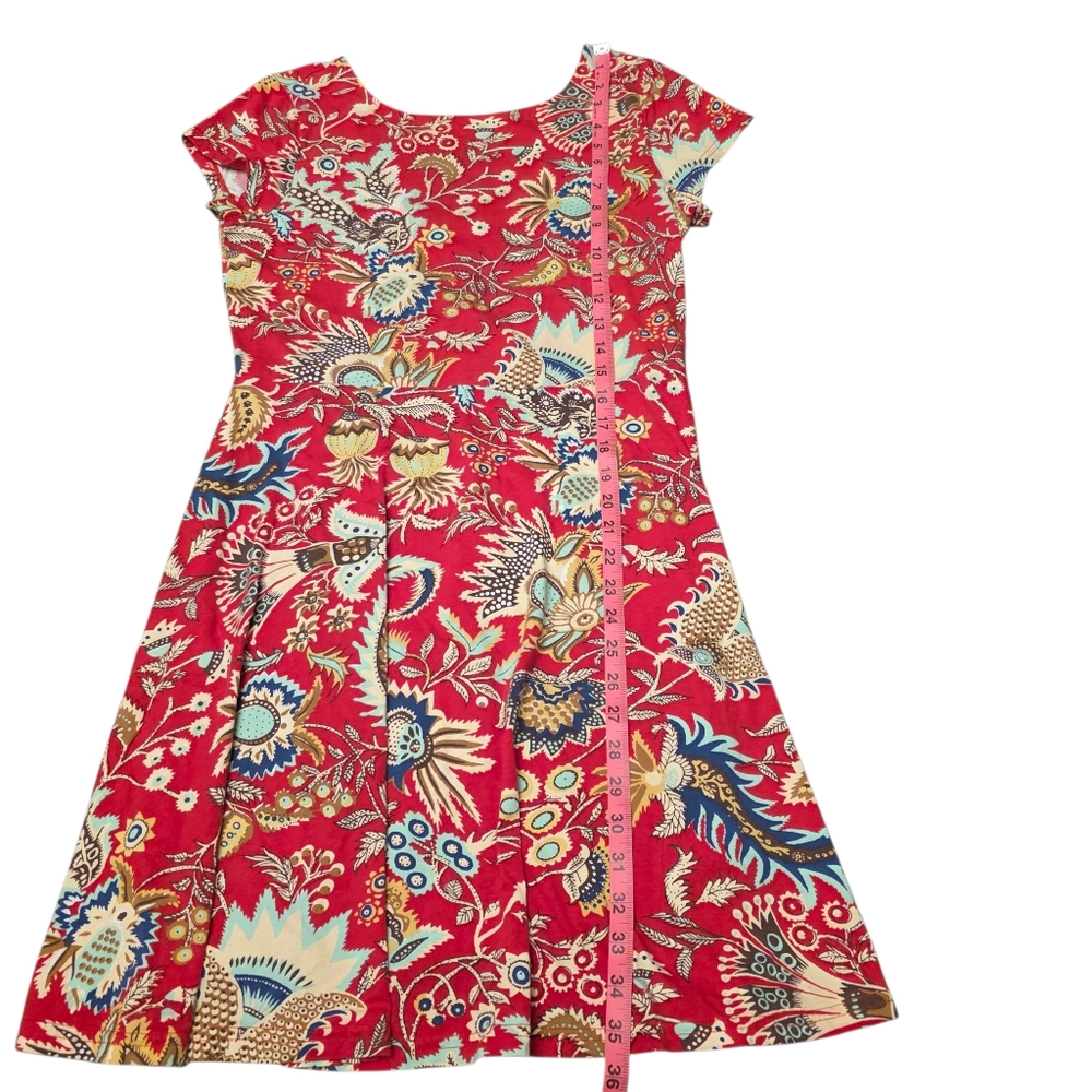 Chaps Red Floral Short Sleeve Fit n Flare Dress Size L - Picture 6 of 10